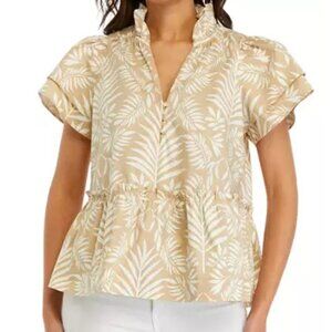 CROWN & IVY SPLIT NECK FLUTTER SLEEVE TOP - SIZE M